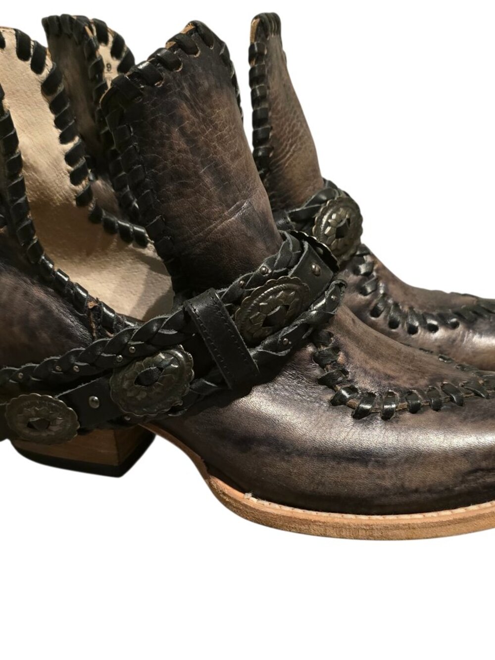 Freebird whimsical Leather Ankle Boots with Braided Detailing